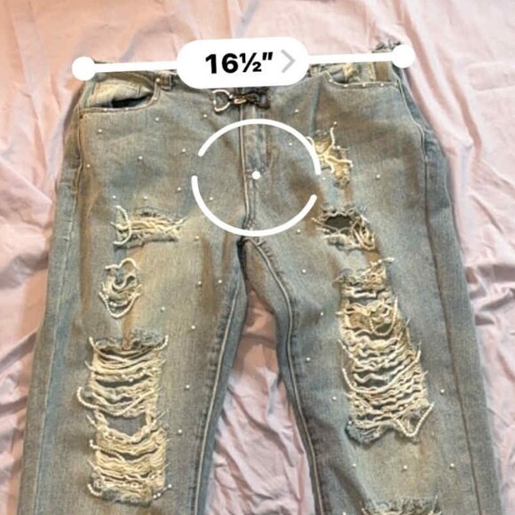 CUSTOM K. Jordan Destructed Pearl Adorned Jeans, SIZE 6, VERY UNIQUE! - Picture 8 of 10